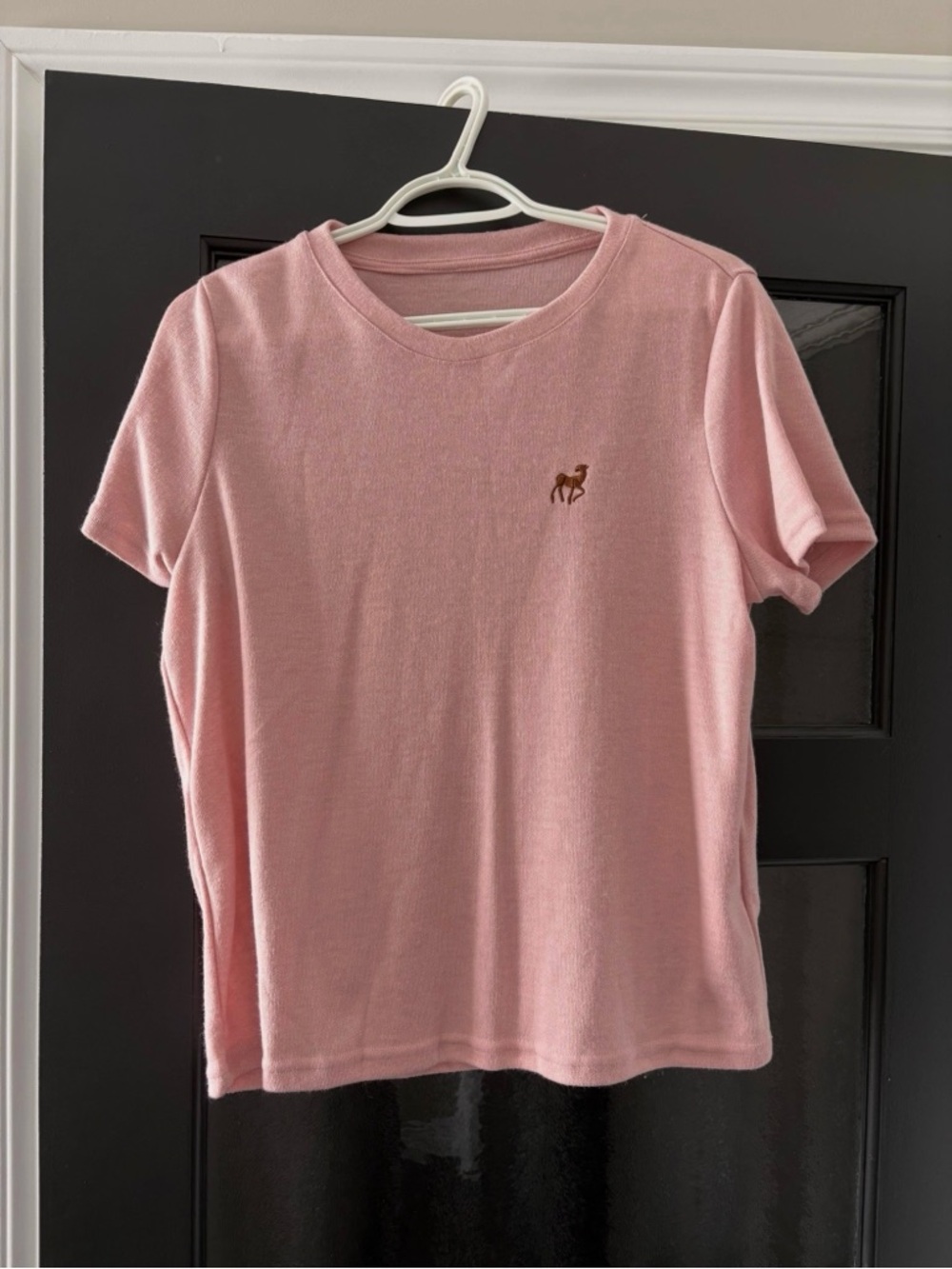 Pink Short Sleeve Tee with Small Embroidered Camel